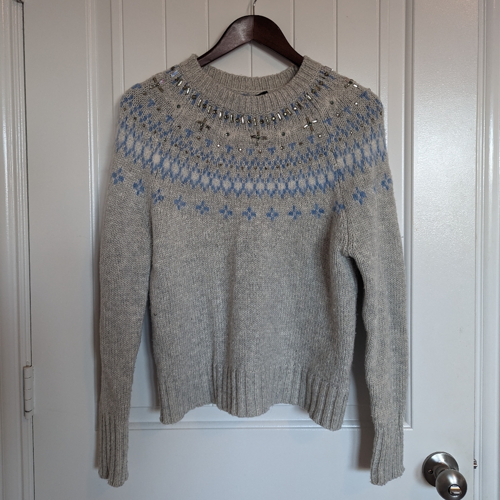 J.Crew Jeweled Embellished Fair Isle Crewneck Sweater - Sz M